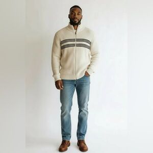 VTG Ralph Lauren Polo Jeans Co Men's Knit Sweater Full Zip Front XL Cream Blue